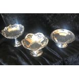 A MIXED SILVER LOT, includes; 3 silver dishes – all on raised pedestals, two with pierced