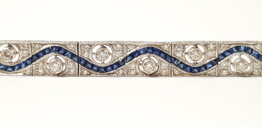 A STUNNING 18CT WHITE GOLD DIAMOND AND SAPPHIRE BRACELET, with round brilliant cut diamonds, - Image 5 of 10