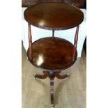 A LATE 18TH CENTURY IRISH GEORGE III MAHOGANY 2 TIER DUMB WAITER, with figured mahogany circular