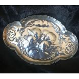 AN EARLY 20TH CENTURY SILVER PIN DISH, with scalloped rim, London, 1905, William Comyns, decorated