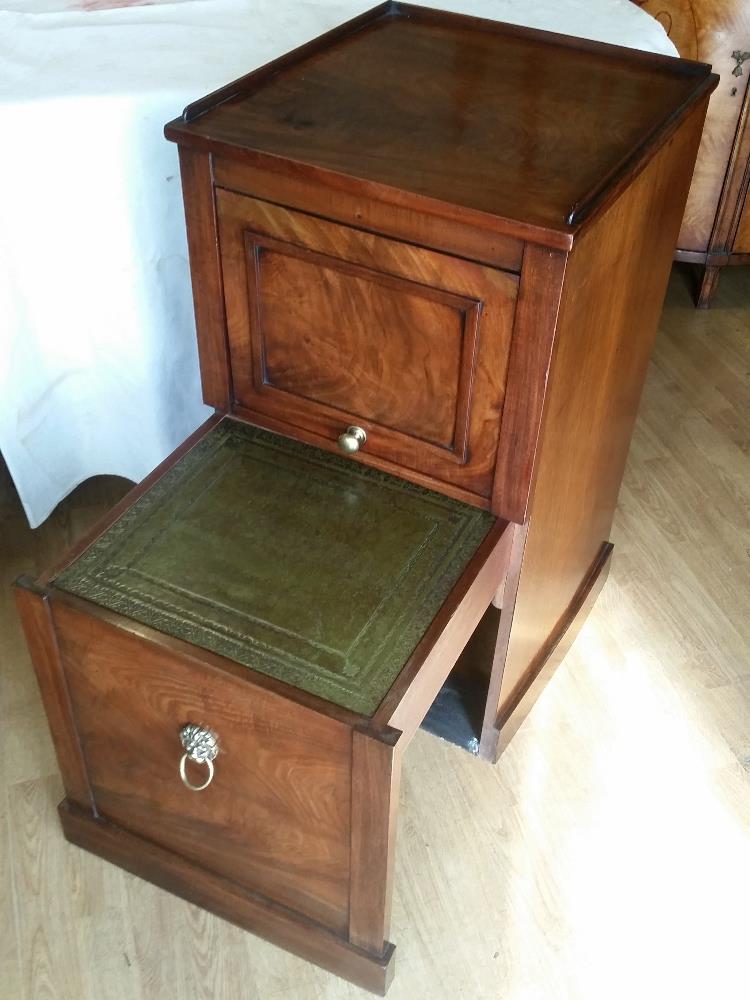 A VERY FINE GEORGE III REGENCY PERIOD MAHOGANY BEDSIDE CABINET, circa 1810, with a raised three - Image 4 of 4