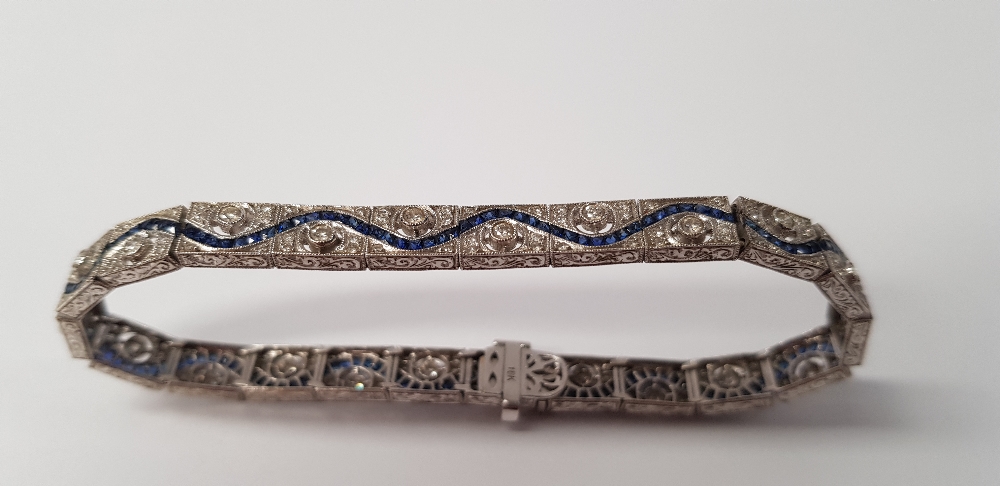 A STUNNING 18CT WHITE GOLD DIAMOND AND SAPPHIRE BRACELET, with round brilliant cut diamonds, - Image 6 of 10