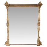 A VERY GOOD QUALITY 19TH CENTURY GILT OVERMANTLE MIRROR, decorated all over with foliage detail,
