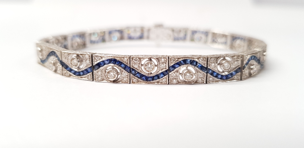 A STUNNING 18CT WHITE GOLD DIAMOND AND SAPPHIRE BRACELET, with round brilliant cut diamonds, - Image 3 of 10