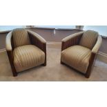 A STUNNING PAIR OF ART DECO STYLE AVIATOR CLUB ARMCHAIRS, in fresh cream stitched leather, with