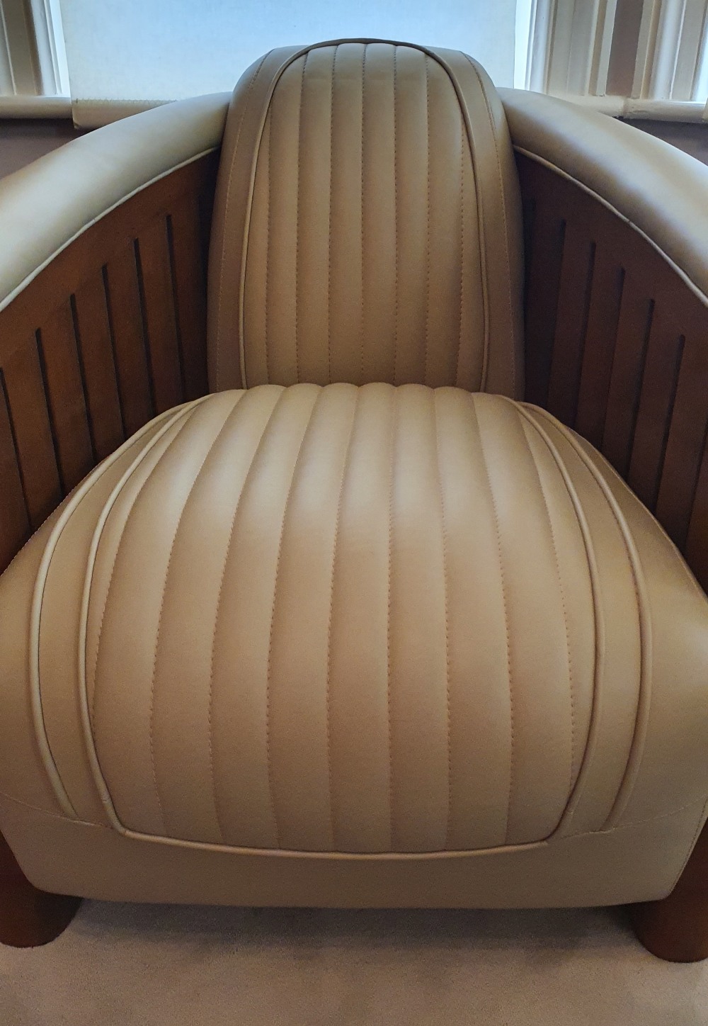 A STUNNING PAIR OF ART DECO STYLE AVIATOR CLUB ARMCHAIRS, in fresh cream stitched leather, with - Image 3 of 10