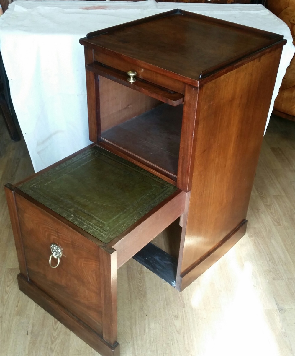 A VERY FINE GEORGE III REGENCY PERIOD MAHOGANY BEDSIDE CABINET, circa 1810, with a raised three - Image 2 of 4