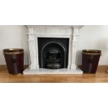 A VERY FINE PAIR OF IRISH GEORGIAN STYLE MAHOGANY BRASS BOUND TURF / PEAT BUCKETS, each with