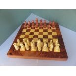 AN IRISH HAND CRAFTED SOLID WOOD CHESS / BACKGAMMON BOARD, made from Yew and Lemon Wood, with wood