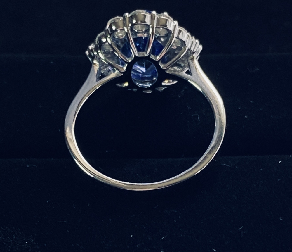 AN 18CT WHITE GOLD ART DECO STYLE TANZANITE AND DIAMOND CLUSTER RING, the superb oval shaped - Image 5 of 12