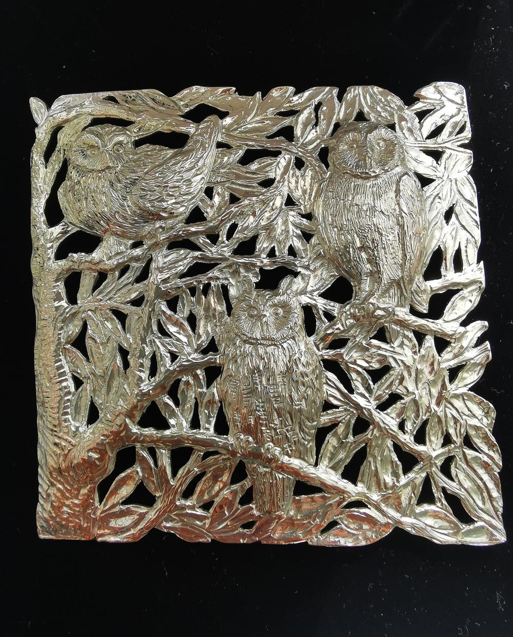 AN AIDAN BREEN THREE OWL BROOCH, handmade in Ireland, with fantastic attention to detail with