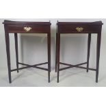A GOOD QUALITY PAIR OF 20TH CENTURY HANDMADE MAHOGANY SIDE TABLES, in excellent condition, each with