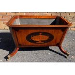 A GOOD QUALITY MARQUETRY INLAID SATIN AND KING WOOD WINE COOLER, with canted corners, cross-banded