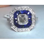 AN INCREDIBLE PLATINUM SAPPHIRE AND DIAMOND TARGET RING, with top quality natural gemstones