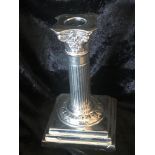 A MINIATURE SOLID SILVER CORINTHIAN COLUMN CANDLE STICK, London, 1912, 5 inches tall x 3.5 inches,