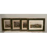 A SET OF FOUR FRAMED HORSE RACING PRINTS, The Paddock, The Stone Wall, The Brook, The Last Fence,
