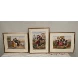 A SET OF THREE FRAMED PRINTS, 46cm x 38cm approx.