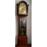 AN IRISH GRANDFATHER CLOCK, with domed top having a beautiful gilt metal decorative dial with