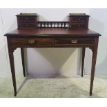A GOOD EDWARDIAN INLAID ROSEWOOD LADIES WRITING DESK, with raised back gallery with four drawers,