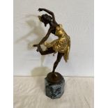 A BRONZE STATUE OF A LADY ON A MARBLE BASE, with gilt highlights, impressed signature to the base,