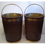 A FINE PAIR OF HAND MADE 20TH CENTURY MAHOGANY PEAT BUCKETS, with brass liners, 52.6cm (H) x 39.