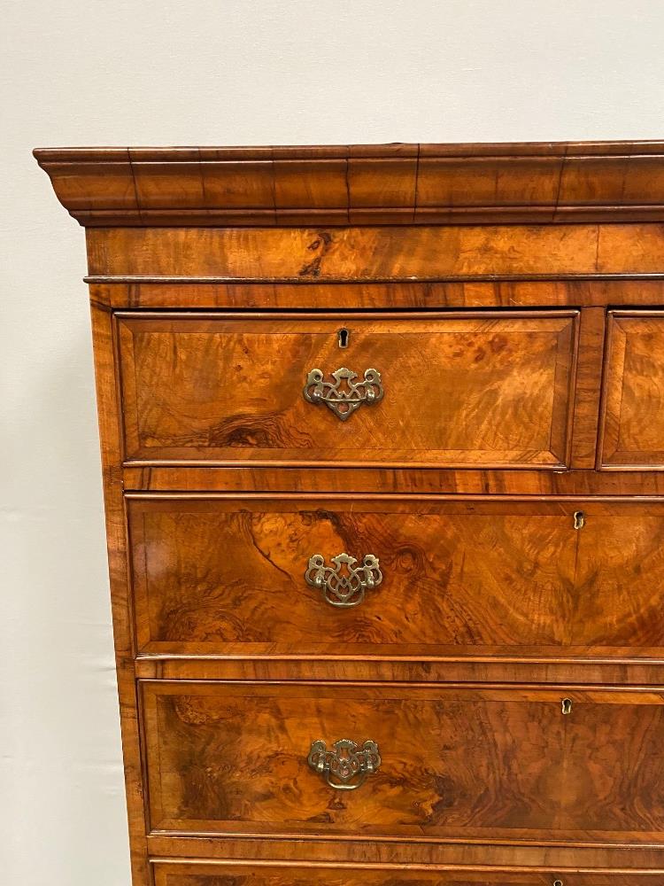 A VERY FINE QUEEN ANNE STYLE WALNUT CHEST ON STAND OR HIGH BOY, with cross-banded detail to the - Image 2 of 6