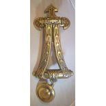 A 19TH CENTURY BRASS DOOR KNOCKER AND STRICKER, 22.8cm (H) x 10.8cm (W) x 2.5cm (D) approx.