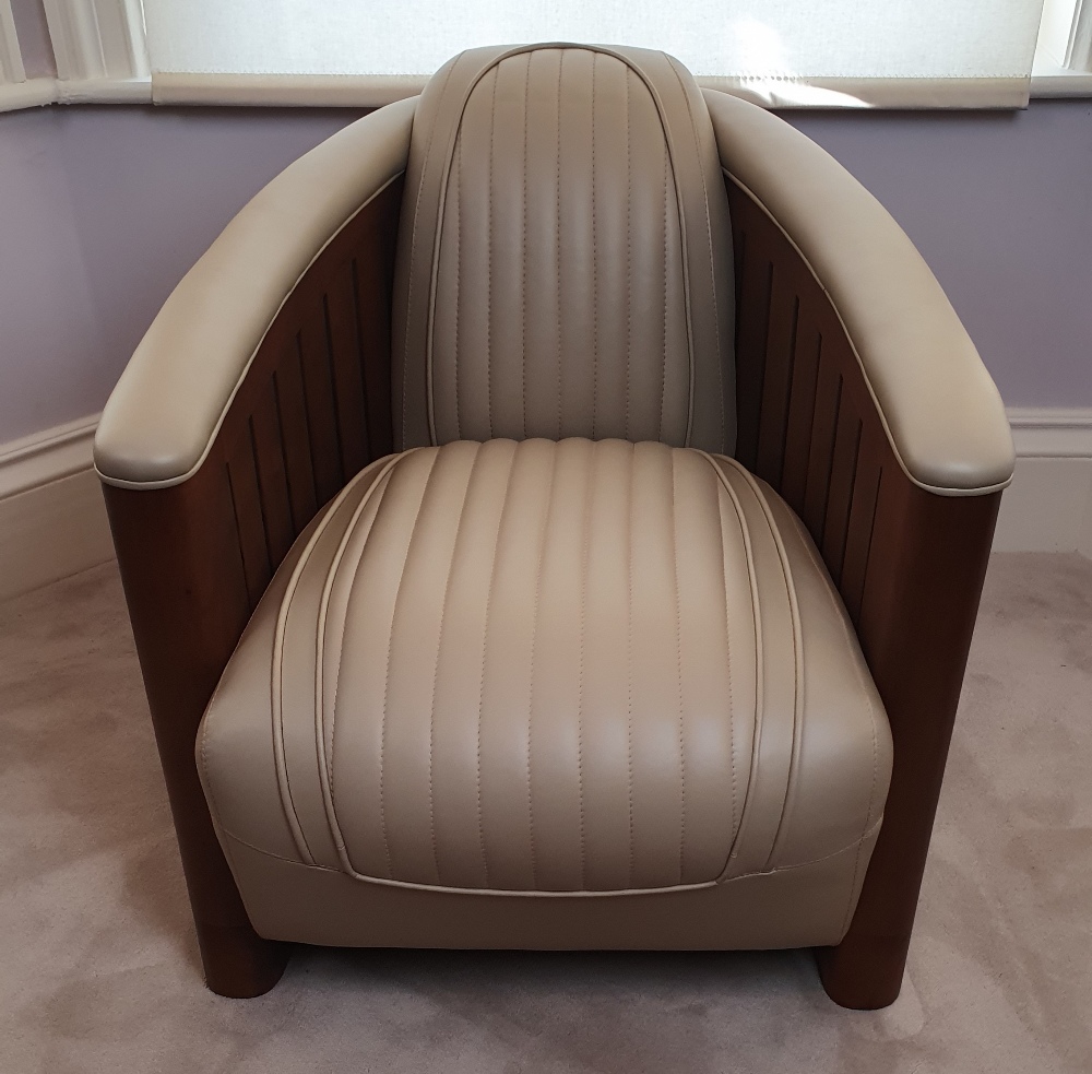 A STUNNING PAIR OF ART DECO STYLE AVIATOR CLUB ARMCHAIRS, in fresh cream stitched leather, with - Image 10 of 10