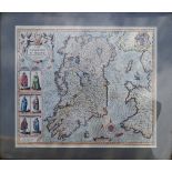 A FRAMED MAP OF THE KINGDOM OF IRELAND, later printed edition, the original map was published by