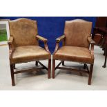 A PAIR OF GOOD QUALITY GAINSBOROUGH ARMCHAIRS, 20th century, with solid mahogany frame and leather