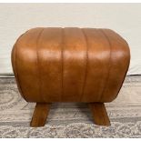 A PAIR OF CONTEMPORARY LEATHER AND WOOD GYMNASTIC STYLE STOOLS, 39cm x 31cm x 36cm (tall) approx.