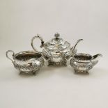 A VERY FINE EARLY 19TH CENTURY IRISH SILVER THREE PIECE TEA SET, Dublin, 1825 with the maker’s