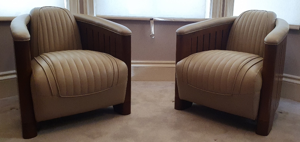 A STUNNING PAIR OF ART DECO STYLE AVIATOR CLUB ARMCHAIRS, in fresh cream stitched leather, with - Image 4 of 10