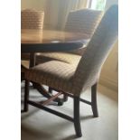 A SET OF SIX GOOD QUALITY MAHOGANY DINING CHAIRS with cross stretchers and holstered backs, 40in