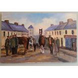 ANN KELLY, (IRISH 20TH / 21ST CENTURY), IRISH HORSE FAIR, oil on canvas, signed lower right,