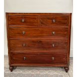 A VERY FINE REGENCY MAHOGANY INLAID CHEST OF DRAWERS, with cross-banded top and canted front corners