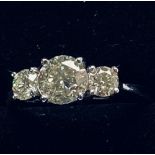 AN 18CT WHITE GOLD THREE STONE DIAMOND RING, with a total diamond weight of 1.52cts, diamond