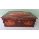 A VERY FINE KILLARNEY WARE ARBUTUS WOOD JEWELLERY BOX, of casket form, decorated with marquetry