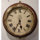 A VERY GOOD QUALITY AND RARE 19TH CENTURY MARINE BRASS SHIPS CLOCK, mounted on mahogany in very good