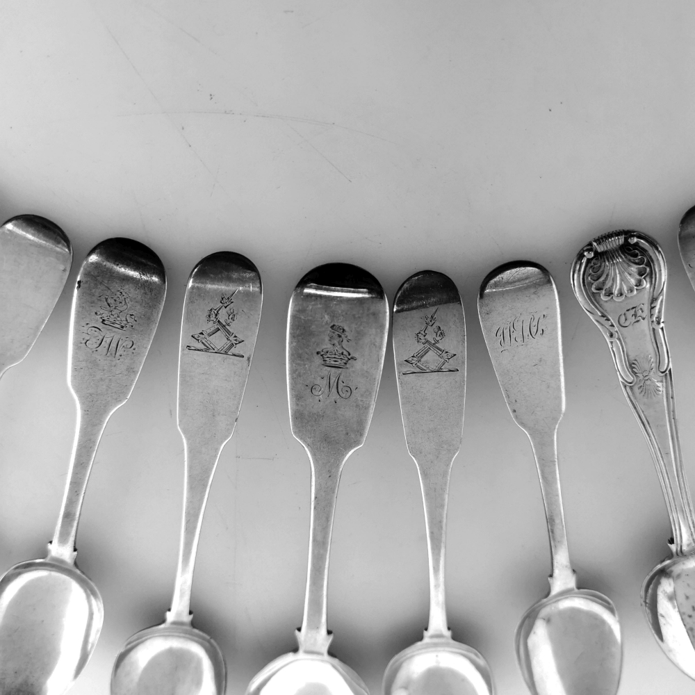 A COLLECTION OF IRISH ANTIQUE SILVER SPOONS, with various date and maker’s marks, including; PM for - Image 3 of 5