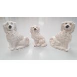 SET OF THREE VICTORIAN STAFFORDSHIRE DOGS, 2 x 31cm tall (both missing eyes), 1 x 24.5cm tall approx