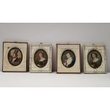 A COLLECTION OF FOUR FRAMED 19TH CENTURY MINIATURE PORTRAITS, each framed in a ‘Piano Key’ ivory fra