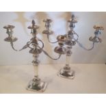 A GOOD QUALITY PAIR OF 19TH CENTURY SILVER PLATED CANDELABRA, each with three branches, in excellent