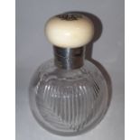 A SUPERB QUALITY CUT GLASS SCENT BOTTLE, with silver mounted hinged ivory lid, having engraved initi