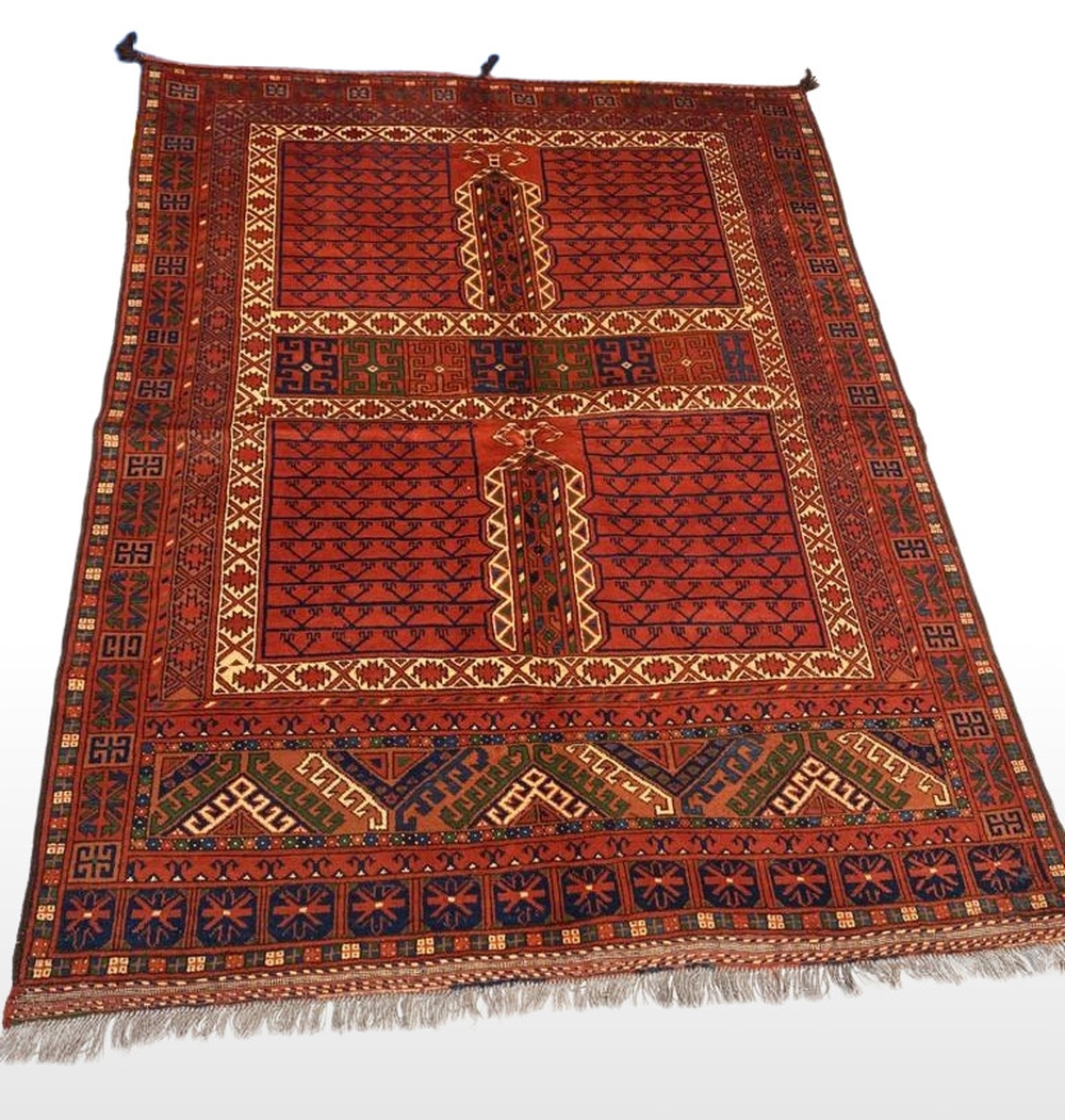 A VERY FINE RARE HATCHLI CARPET, hand woven in the Northern Provinces of Afghanistan c.1980. Materia