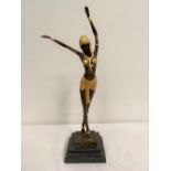 AFTER D.H. CHIPARUS, A BRONZED ORNAMENT STUTUE OF A WOMAN DANCING, with gilt highlights, artist’s na