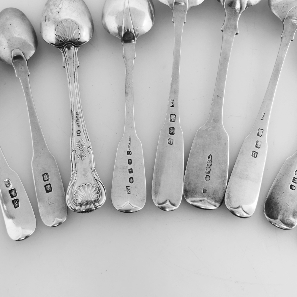 A COLLECTION OF IRISH ANTIQUE SILVER SPOONS, with various date and maker’s marks, including; PM for - Image 5 of 5