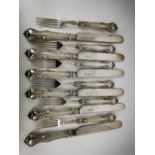 A SET OF VICTORIAN FRUIT KNIVES AND FORKS, handles are unmarked silver