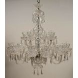 A GLASS HANGING CHANDELIER, in the Irish style, 12 branch