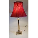 A FINE FULLY RESTORED 20TH CENTURY BRASS TABLE LAMP, with shade, 59.7cm (T) x 12.7cm (W) x 12.7cm (D